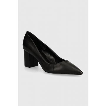 HUGO pantofi de piele Devany culoarea negru, cu toc drept, 50524828