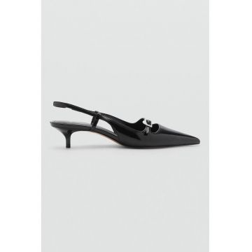 Pantofi slingback de piele ecologica cu catarama si toc kitten Blesa