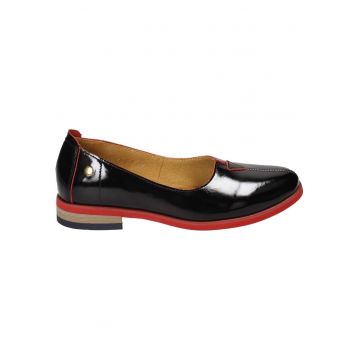 Pantofi dama - Piele naturala - Negru/Rosu -