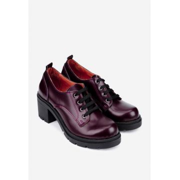 Pantofi din piele burgundy cu toc gros