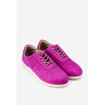 Pantofi fuchsia din piele cu aspect perforat