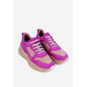 Pantofi fuchsia din piele intoarsa si material textil