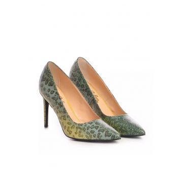 Pantofi dama model 1206 piele nappa animal print verde