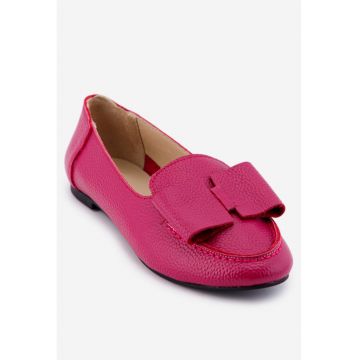 Mocasini dama fuchsia din piele naturala cu funda