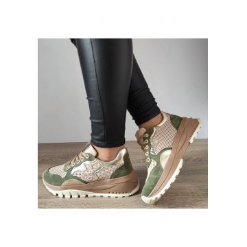 Pantofi Casual Dama 70829 G2080-01146 Bej + Olive Velur - 37 - Bej + Olive Velur