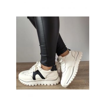 Pantofi Casual Dama P2367 Off White - Off White + Black