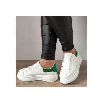 Pantofi Casual Dama T2653 Albi + Verde - 38 - Alb + Verde