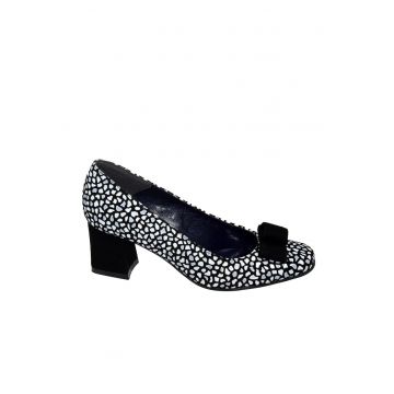 Pantofi Eleganti Dama 148 Negri Cu Buline Albe - Negru + Alb