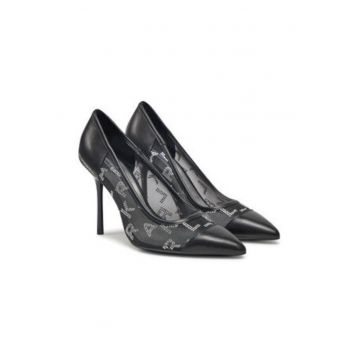 Pantofi dama -  toc inalt - negru - material textil Pantofi dama -  toc inalt - negru - material textil